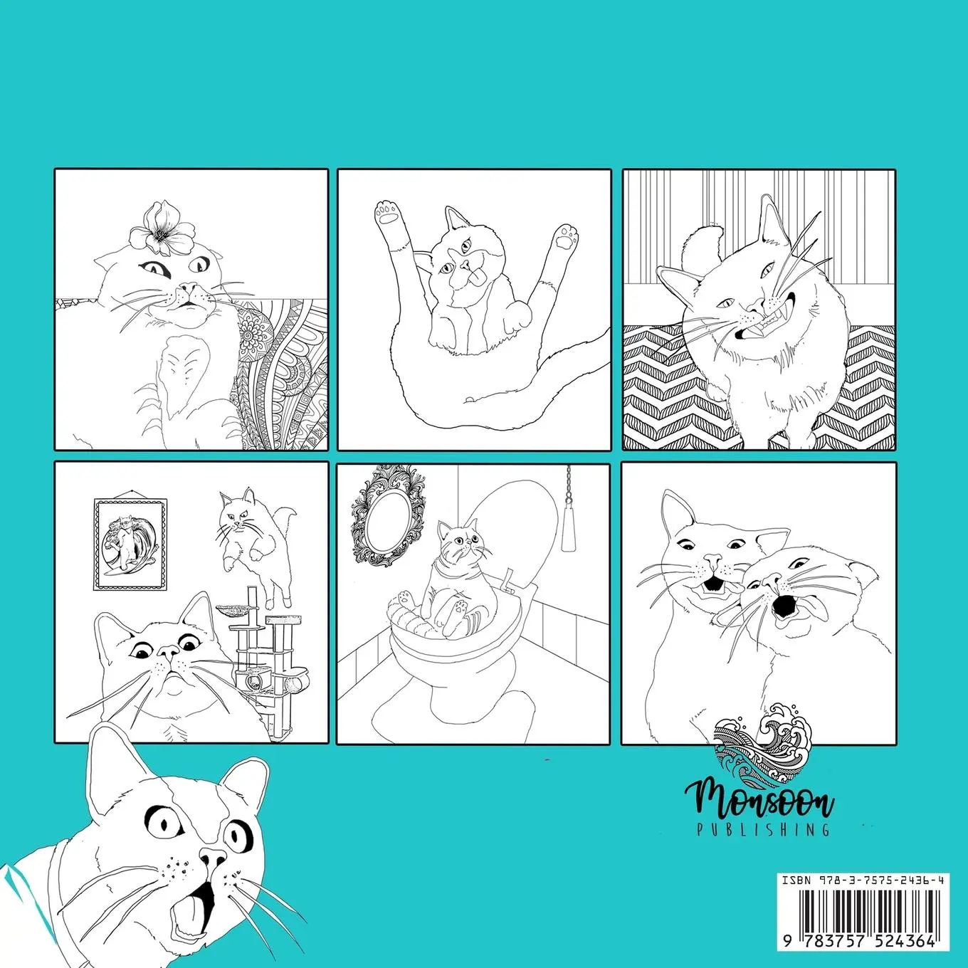 Rückseite: 9783757524364 | Crazy Cats Coloring Book for Adults | Monsoon Publishing | Taschenbuch