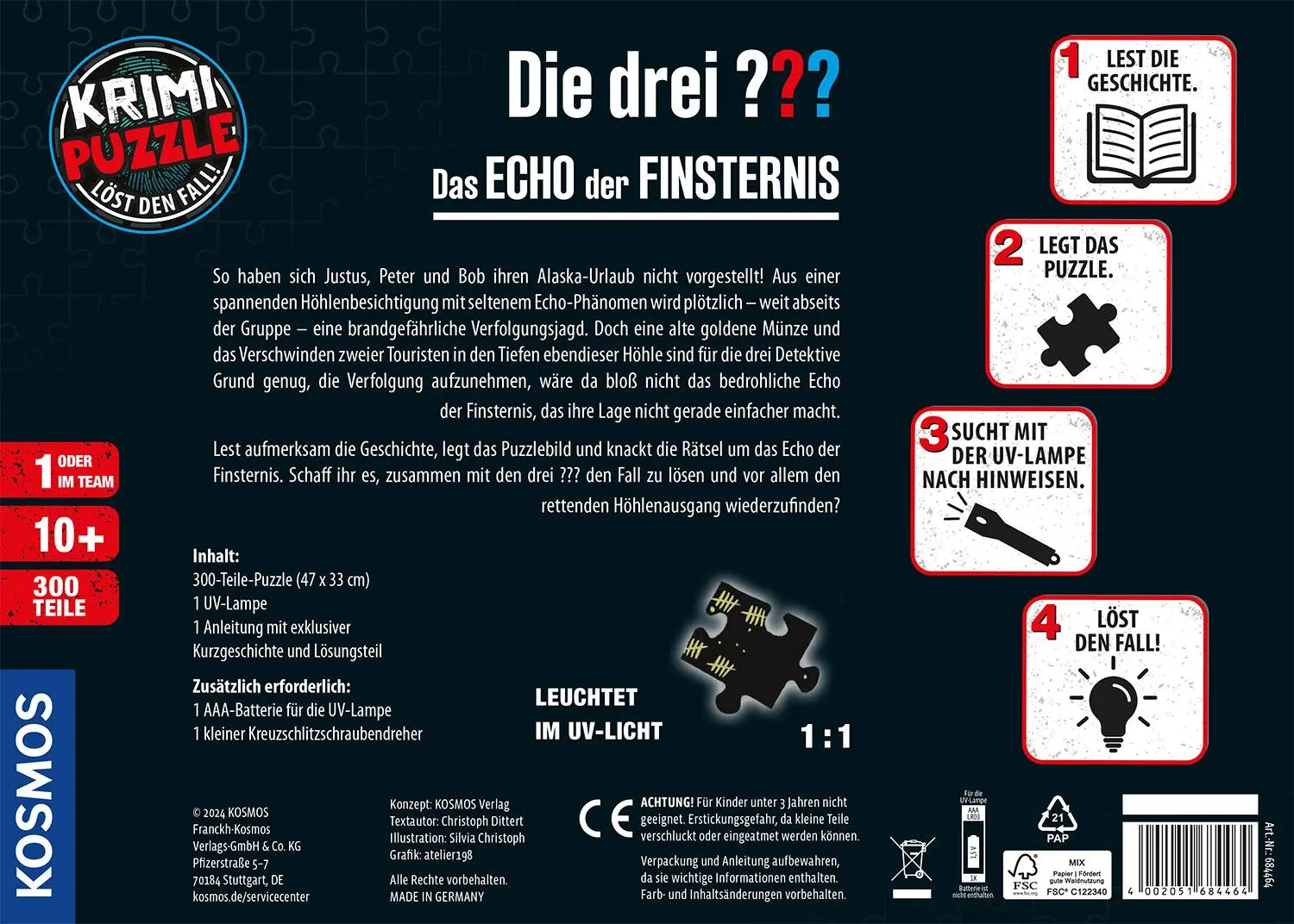 Rückseite: 4002051684464 | Krimi-Puzzle: Die drei ??? - Das Echo der Finsternis | Spiel | Spiel