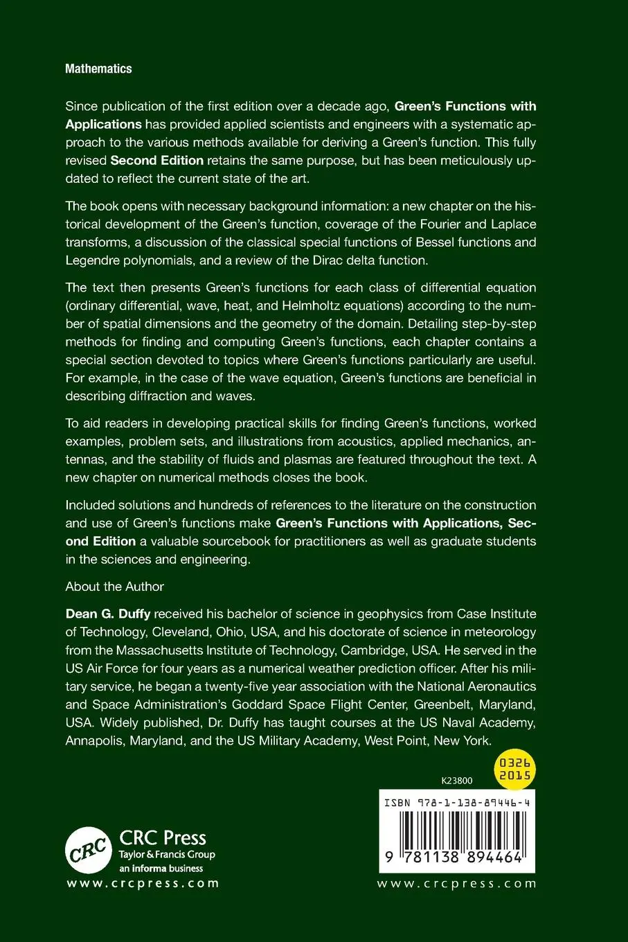Rückseite: 9781138894464 | Green's Functions with Applications | Dean G. Duffy | Taschenbuch
