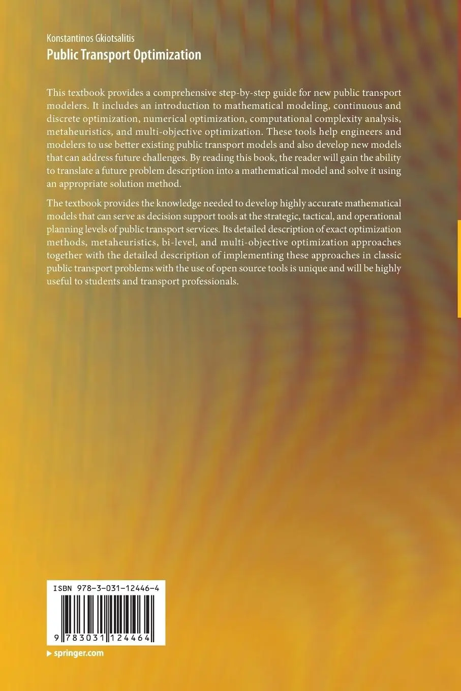 Rückseite: 9783031124464 | Public Transport Optimization | Konstantinos Gkiotsalitis | Buch | xx