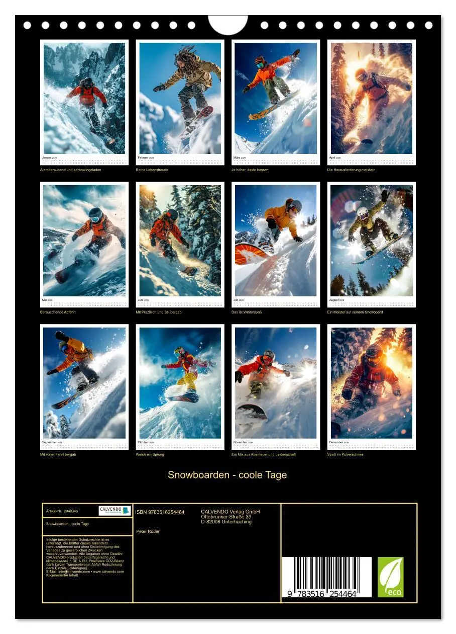 Bild: 9783516254464 | Snowboarden - coole Tage (Wandkalender 2026 DIN A4 hoch), CALVENDO...