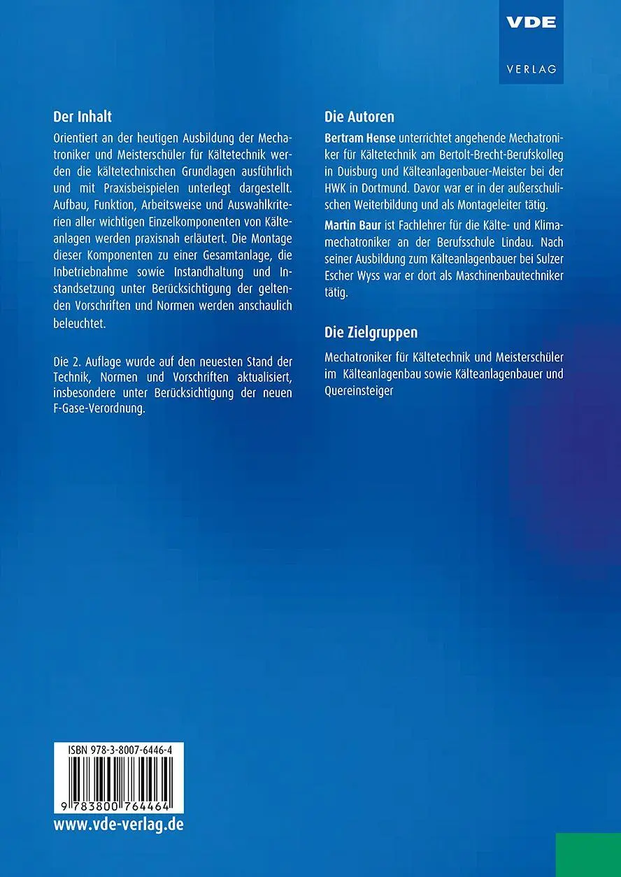 Rückseite: 9783800764464 | Mechatronik für Kältetechnik | Bertram Hense (u. a.) | Taschenbuch