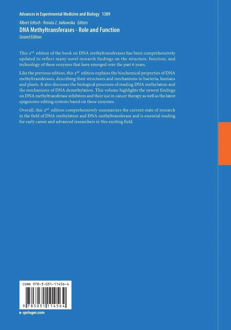 Rückseite: 9783031114564 | DNA Methyltransferases - Role and Function | Albert Jeltsch (u. a.)