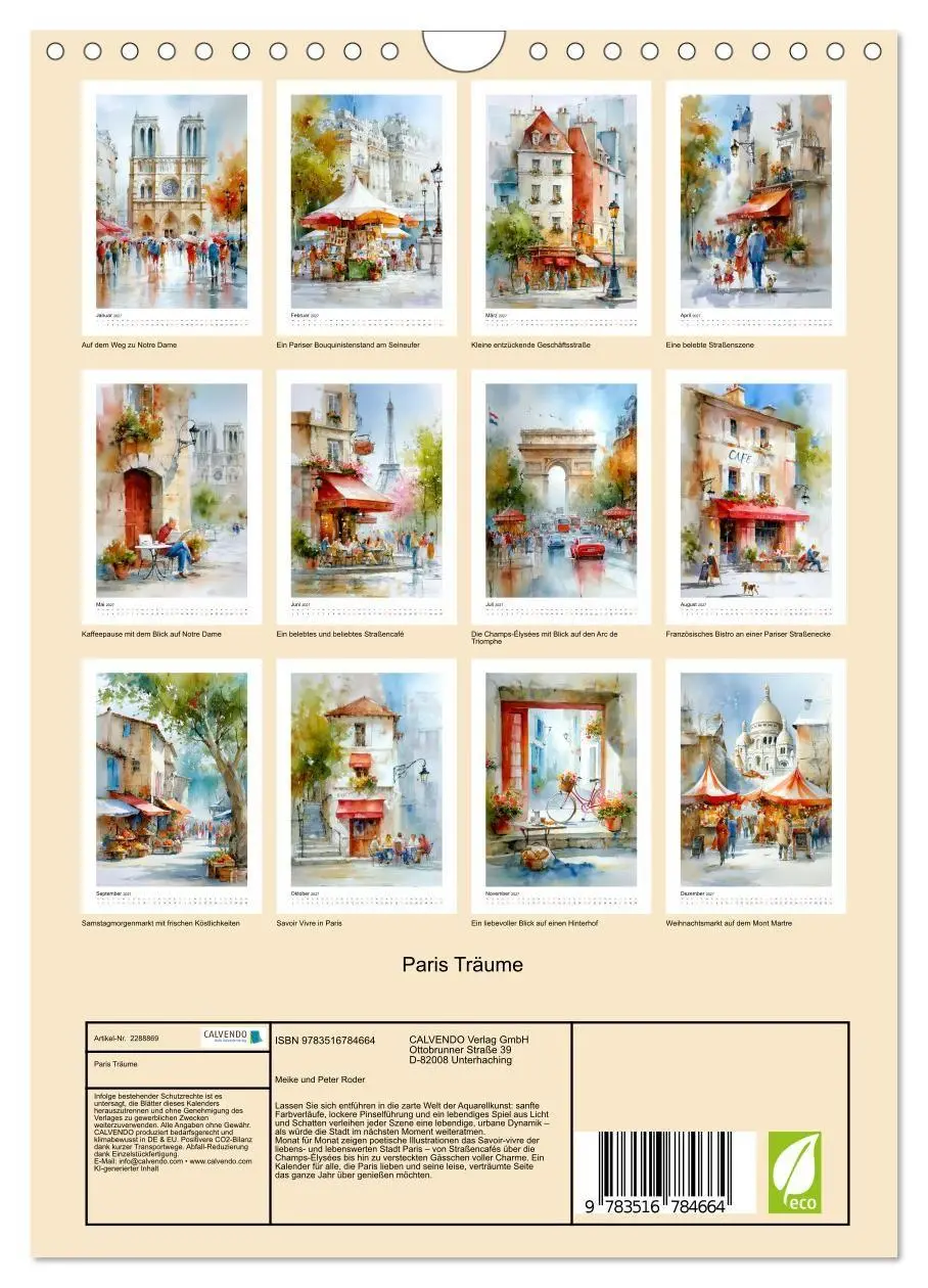Bild: 9783516784664 | Paris Träume (Wandkalender 2027 DIN A4 hoch), CALVENDO Monatskalender