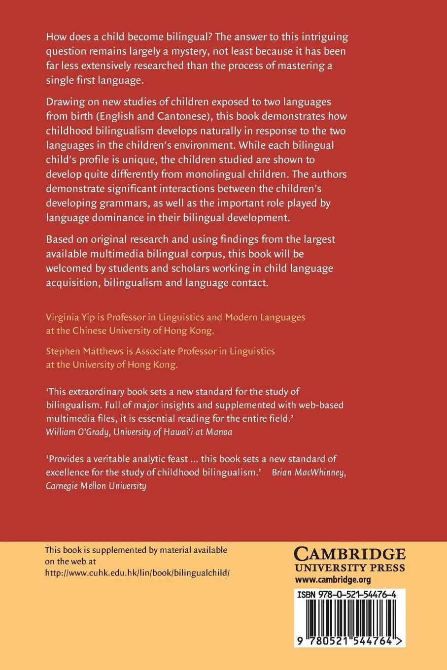 Rückseite: 9780521544764 | The Bilingual Child | Virginia Yip (u. a.) | Taschenbuch | Englisch