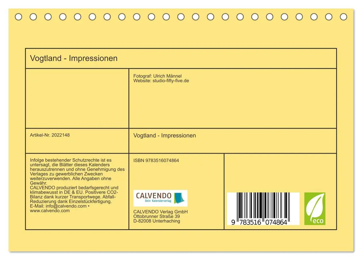Bild: 9783516074864 | Vogtland - Impressionen (Tischkalender 2026 DIN A5 quer), CALVENDO...
