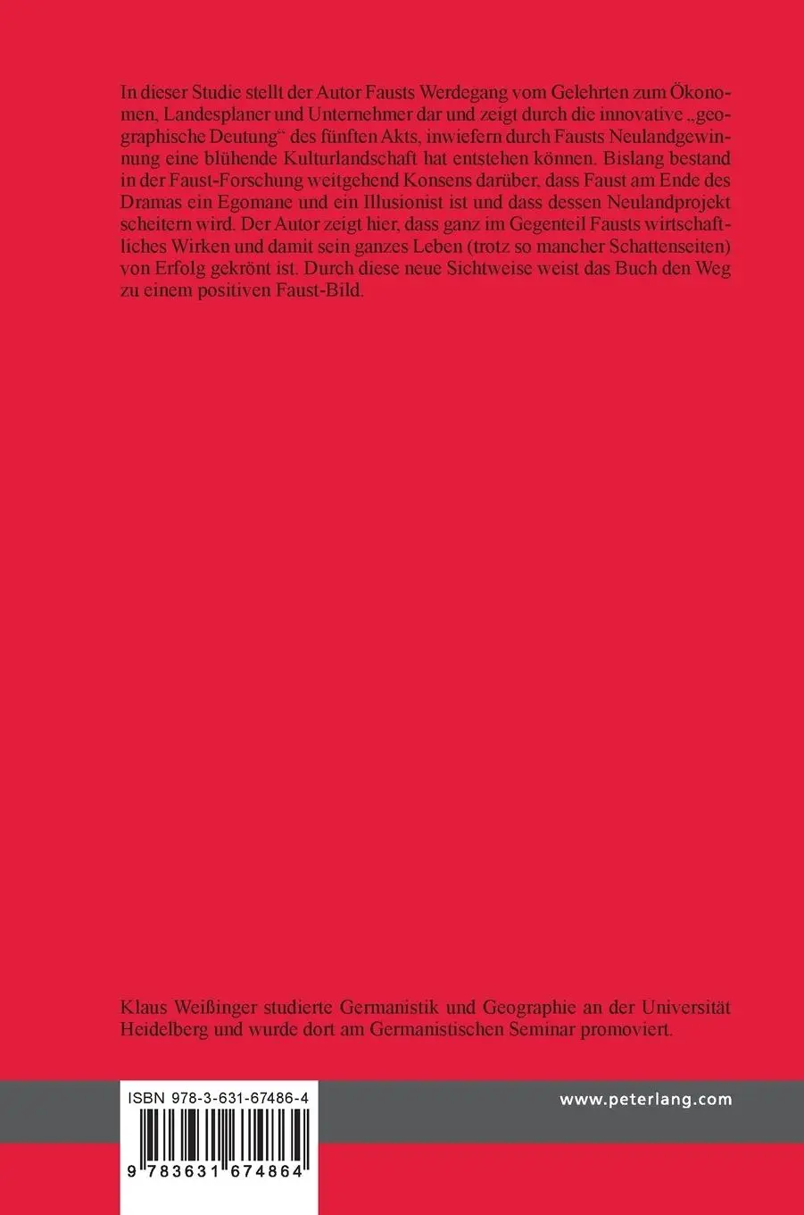 Rückseite: 9783631674864 | Goethes Faust: Ökonom - Landesplaner - Unternehmer | Klaus Weißinger