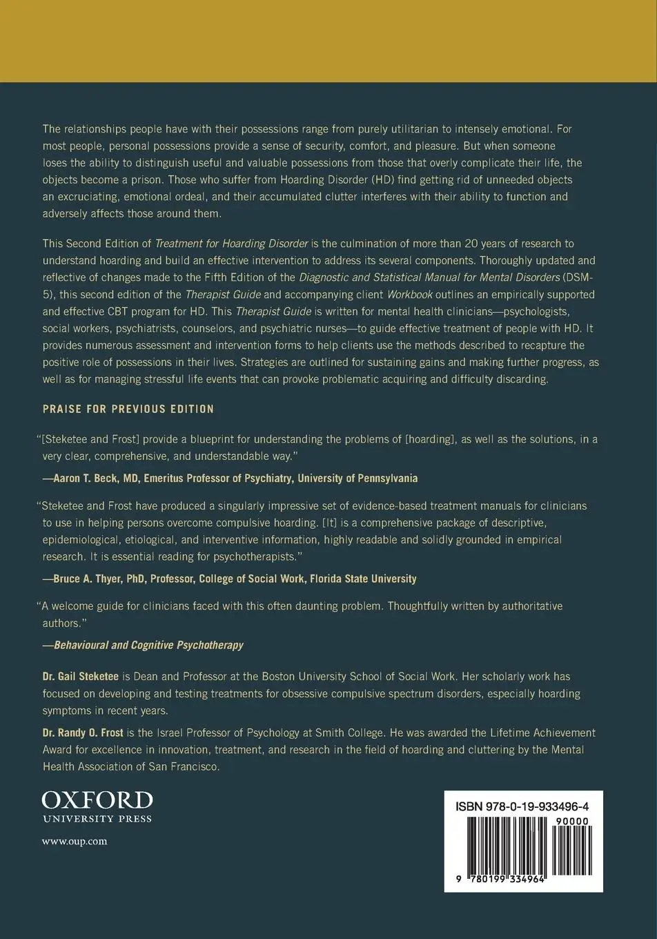 Rückseite: 9780199334964 | Treatment for Hoarding Disorder | Therapist Guide | Steketee (u. a.)