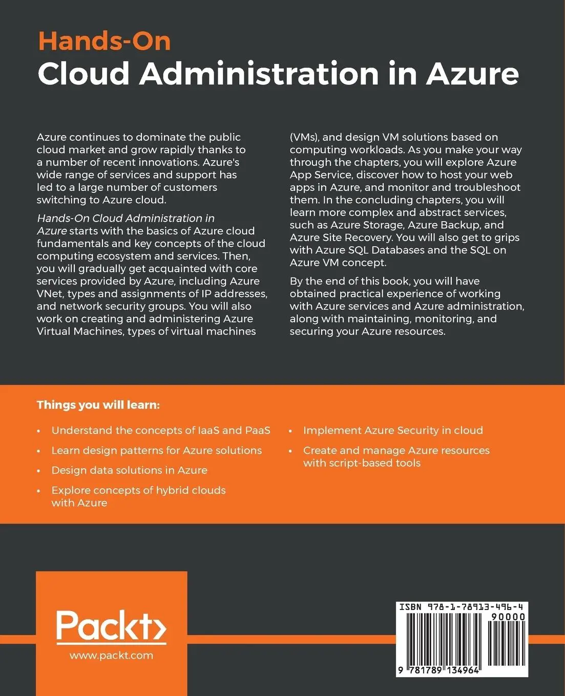 Rückseite: 9781789134964 | Hands-On Cloud Administration in Azure | Mustafa Toroman | Taschenbuch