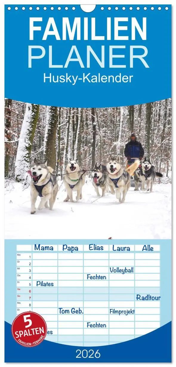 Cover: 9783516514964 | Familienplaner 2026 - Husky-Kalender mit 5 Spalten (Wandkalender,...
