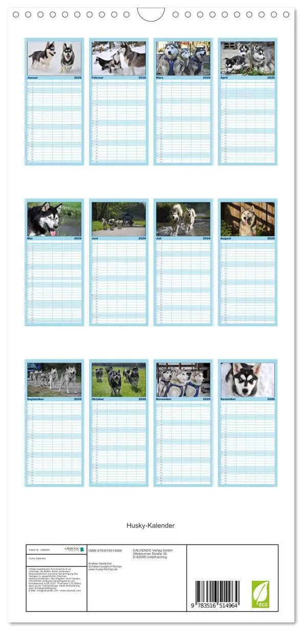 Bild: 9783516514964 | Familienplaner 2026 - Husky-Kalender mit 5 Spalten (Wandkalender,...