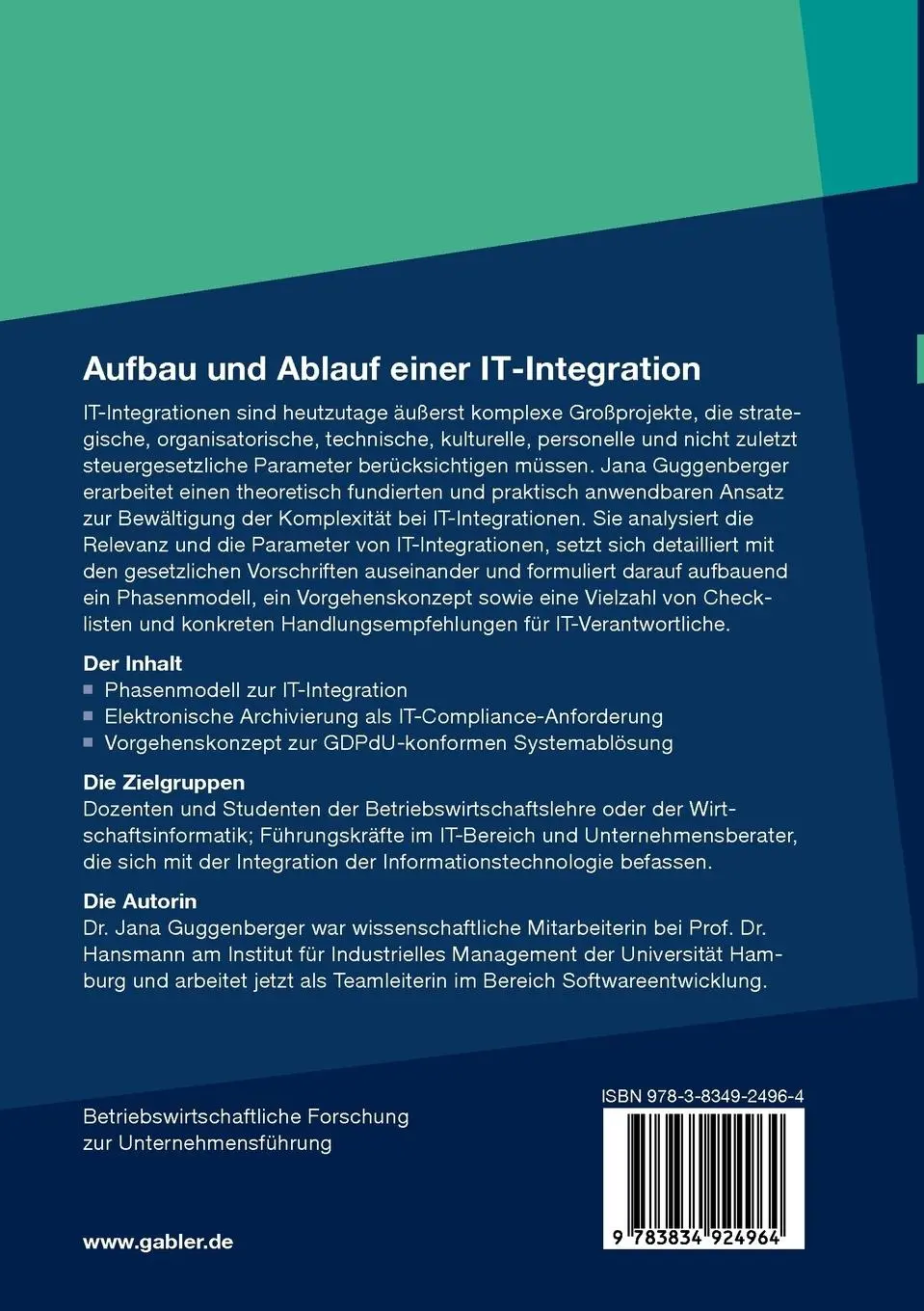 Rückseite: 9783834924964 | Aufbau und Ablauf einer IT-Integration | Jana Maria Guggenberger | xxi
