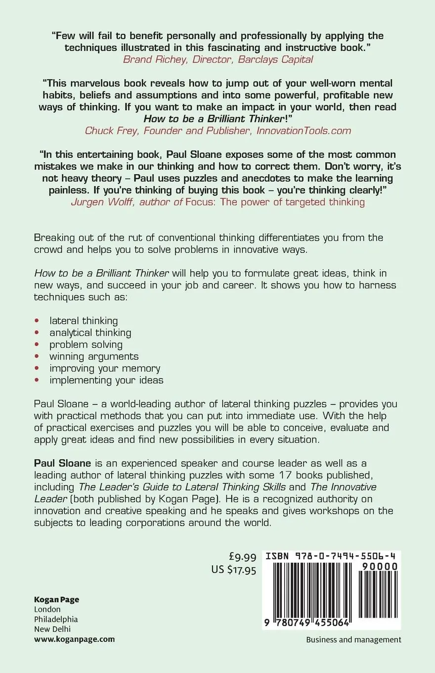 Rückseite: 9780749455064 | How to Be a Brilliant Thinker | Paul Sloane | Taschenbuch | Englisch