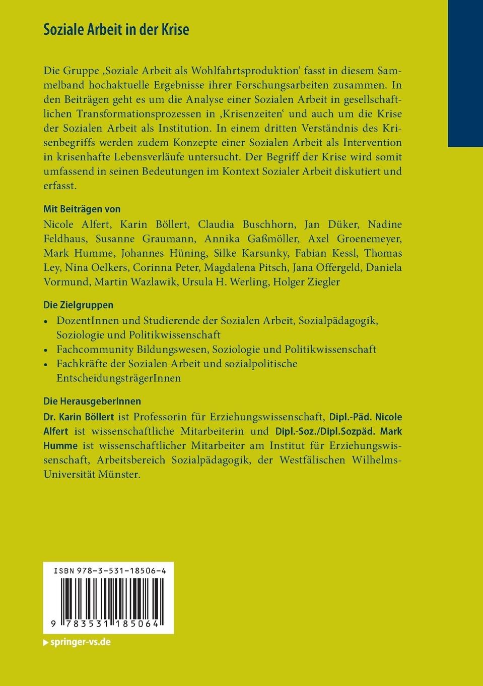 Rückseite: 9783531185064 | Soziale Arbeit in der Krise | Karin Böllert (u. a.) | Taschenbuch | vi