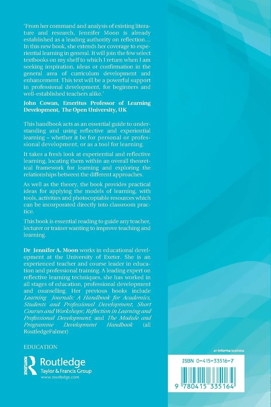 Rückseite: 9780415335164 | A Handbook of Reflective and Experiential Learning | Jennifer A. Moon
