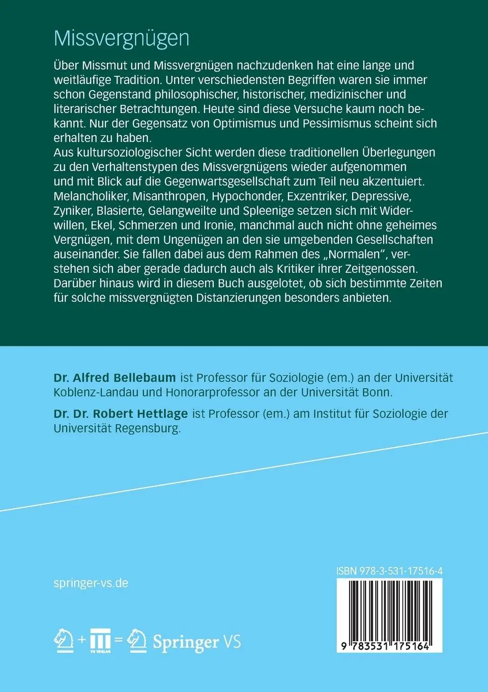 Rückseite: 9783531175164 | Missvergnügen | Alfred Bellebaum (u. a.) | Taschenbuch | v | Deutsch