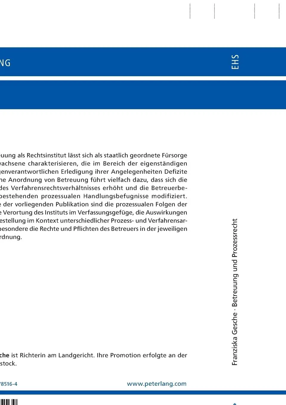 Rückseite: 9783631785164 | Betreuung und Prozessrecht | Franziska Gesche | Taschenbuch | Deutsch