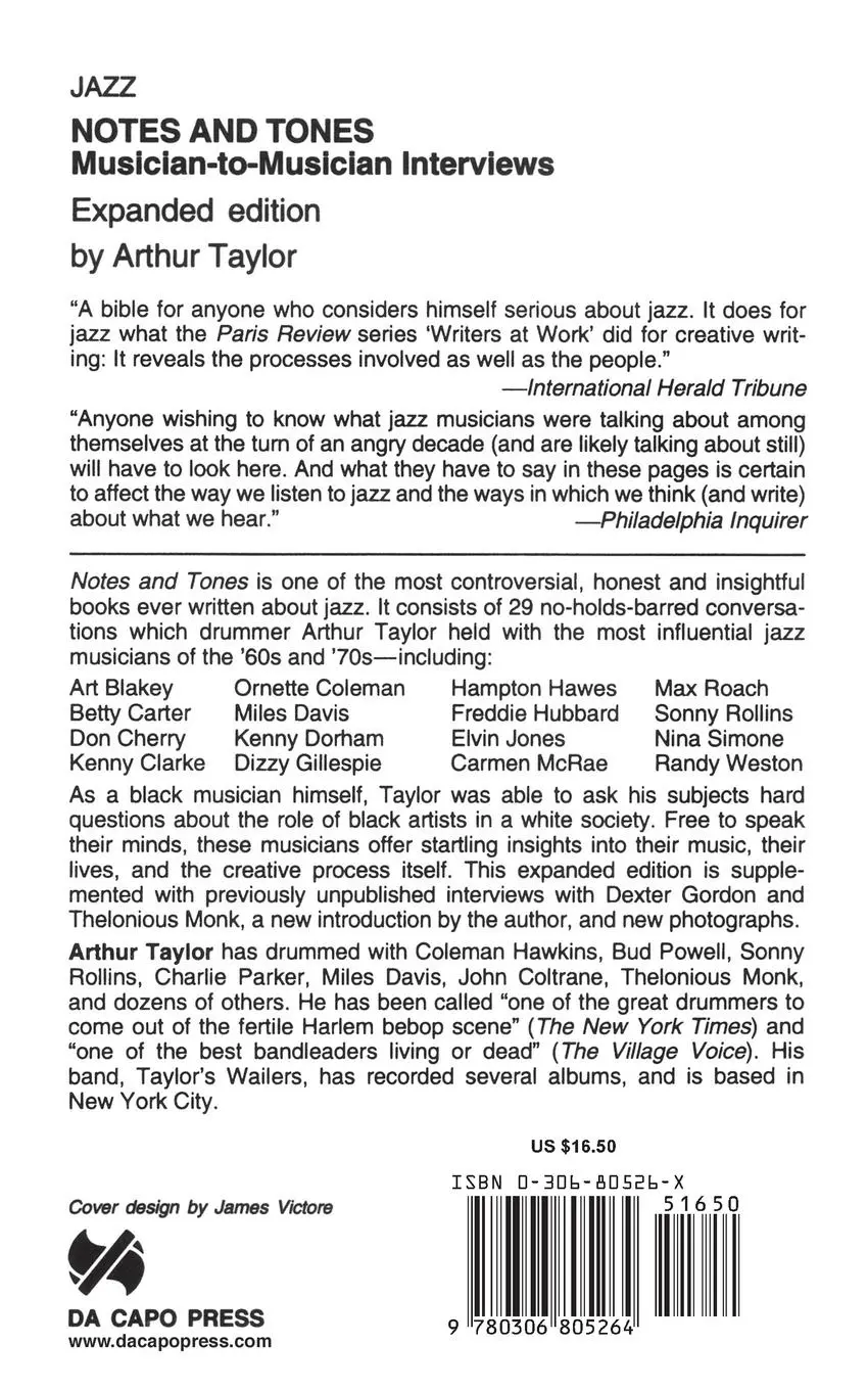 Rückseite: 9780306805264 | Notes and Tones | Musician-To-Musician Interviews | Taylor (u. a.)
