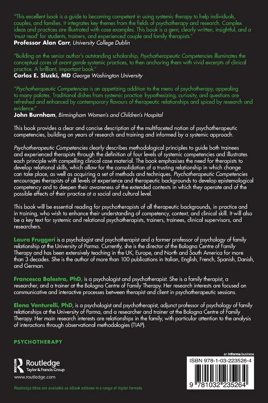 Rückseite: 9781032235264 | Psychotherapeutic Competencies | Laura Fruggeri (u. a.) | Taschenbuch