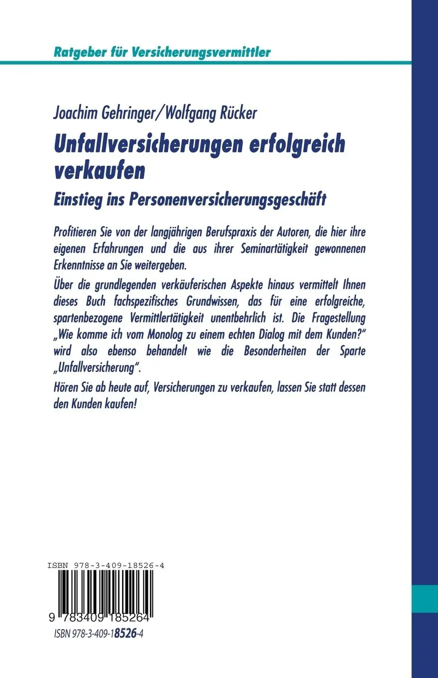 Rückseite: 9783409185264 | Unfallversicherungen erfolgreich verkaufen | Wolfgang Rücker (u. a.)