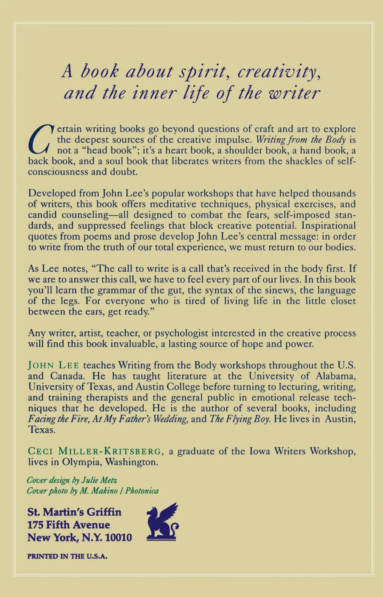Rückseite: 9780312115364 | Writing from the Body | John Lee | Taschenbuch | Englisch | 1994
