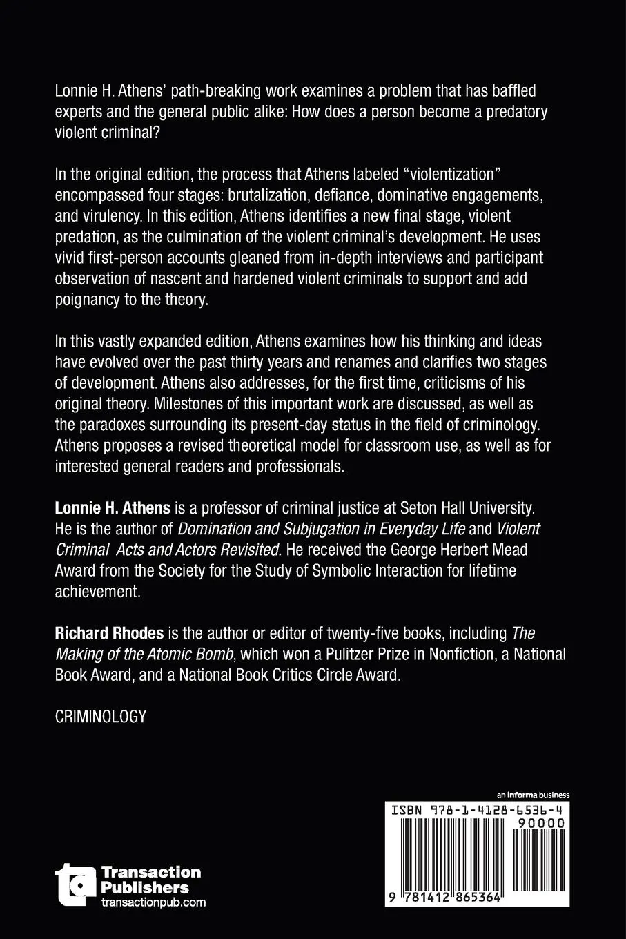 Rückseite: 9781412865364 | The Creation of Dangerous Violent Criminals | Lonnie H Athens | Buch