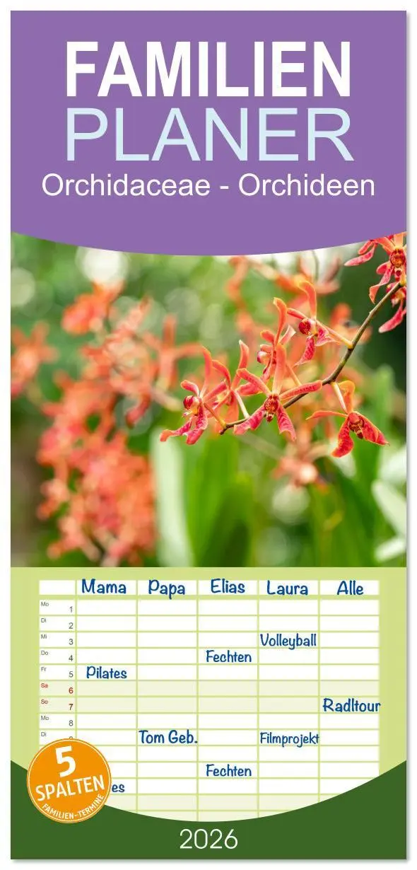 Cover: 9783516615364 | Familienplaner 2026 - Orchidaceae - Orchideen mit 5 Spalten...