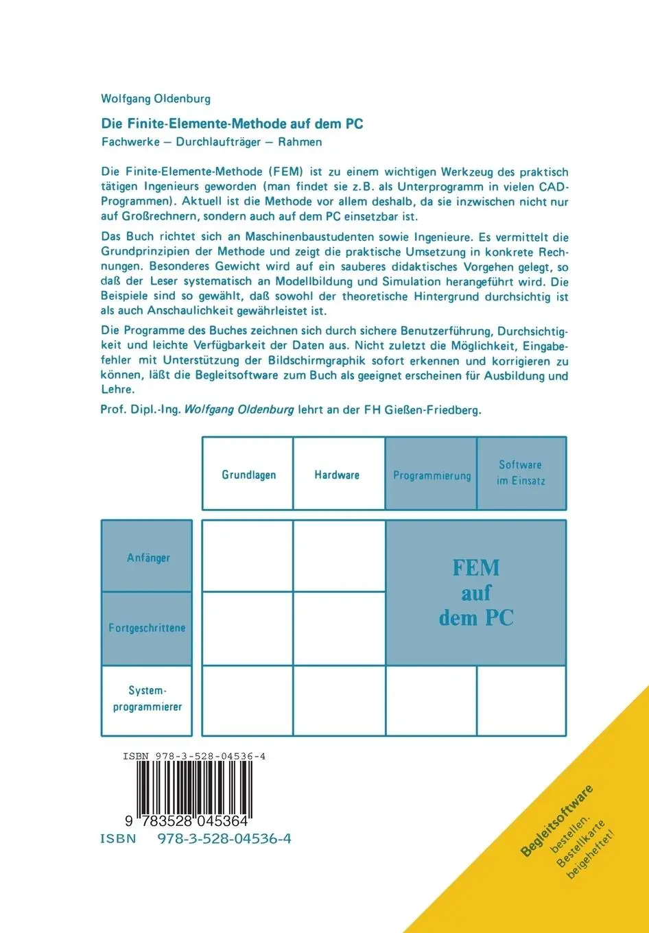 Rückseite: 9783528045364 | Die Finite-Elemente-Methode auf dem PC | Wolfgang Oldenburg | Buch