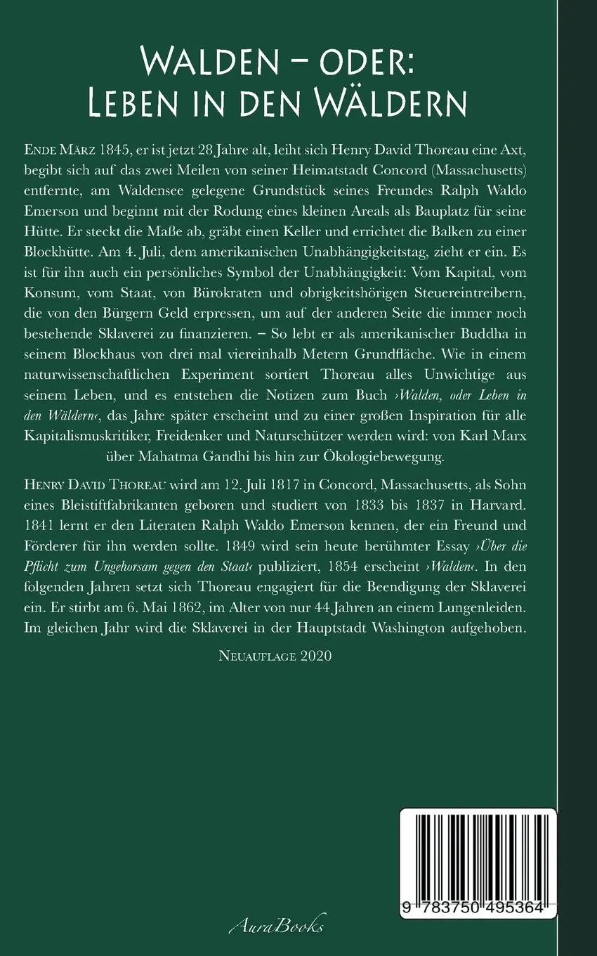 Rückseite: 9783750495364 | Walden, oder: Leben in den Wäldern | Henry David Thoreau | Taschenbuch