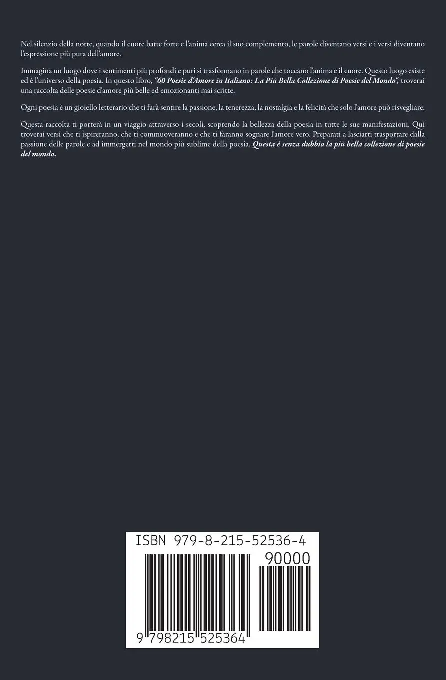 Rückseite: 9798215525364 | 60 Poesie d'Amore in Italiano | Josyie Anifka | Taschenbuch | 2023