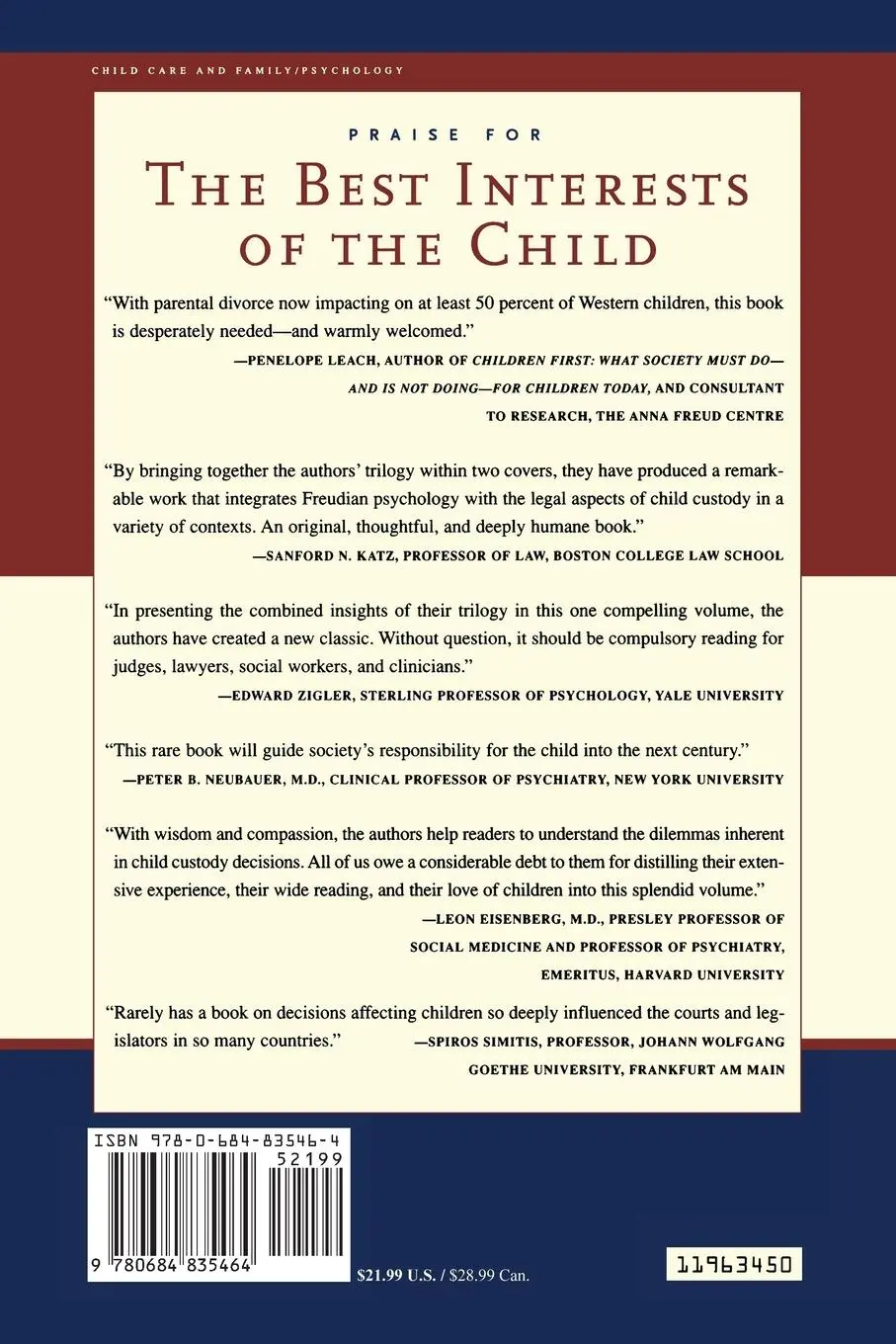 Rückseite: 9780684835464 | The Best Interests of the Child | The Least Detrimental Alternative