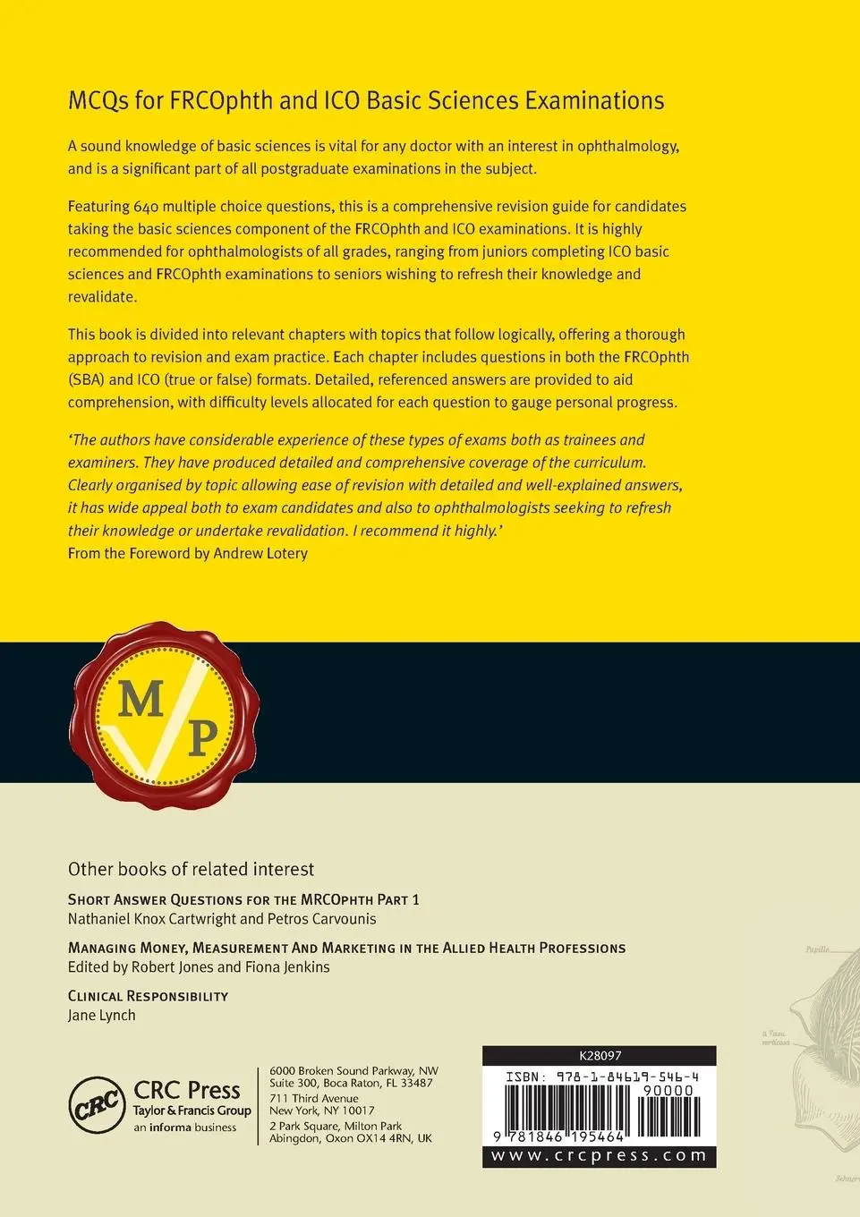 Rückseite: 9781846195464 | MCQs for FRCOphth and ICO Basic Sciences Examinations | Trikha (u. a.)