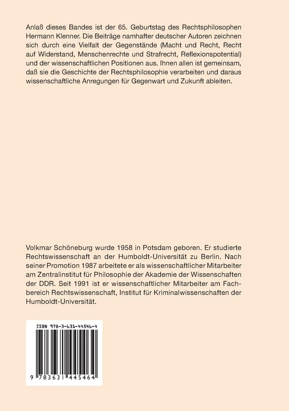 Rückseite: 9783631445464 | Philosophie des Rechts und das Recht der Philosophie | Schöneburg