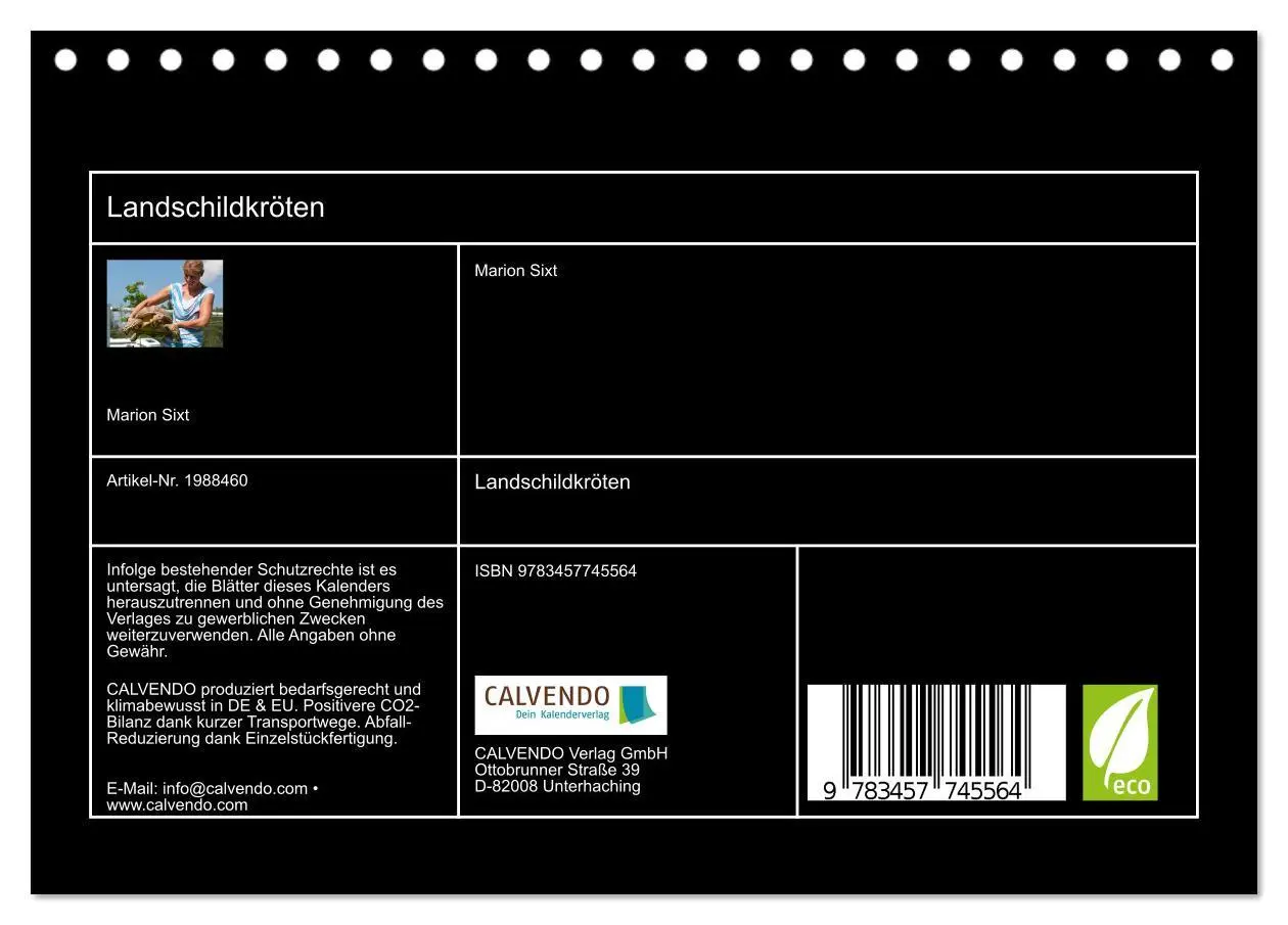 Bild: 9783457745564 | Landschildkröten (Tischkalender 2026 DIN A5 quer), CALVENDO...