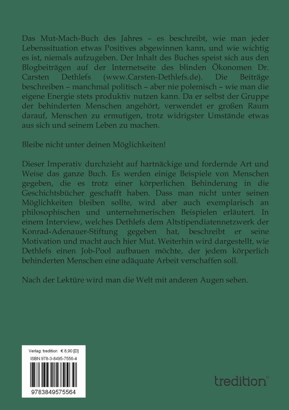 Rückseite: 9783849575564 | Optimismus für alle | Carsten Dethlefs | Taschenbuch | 96 S. | Deutsch