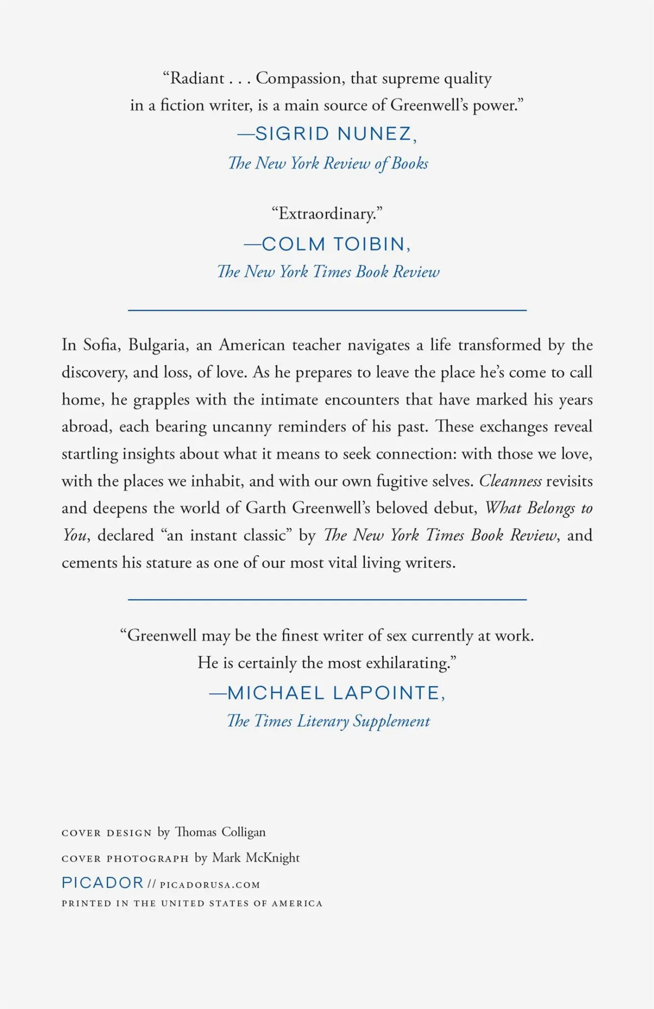 Rückseite: 9781250785664 | Cleanness | Garth Greenwell | Taschenbuch | Picador Paper | 240 S.