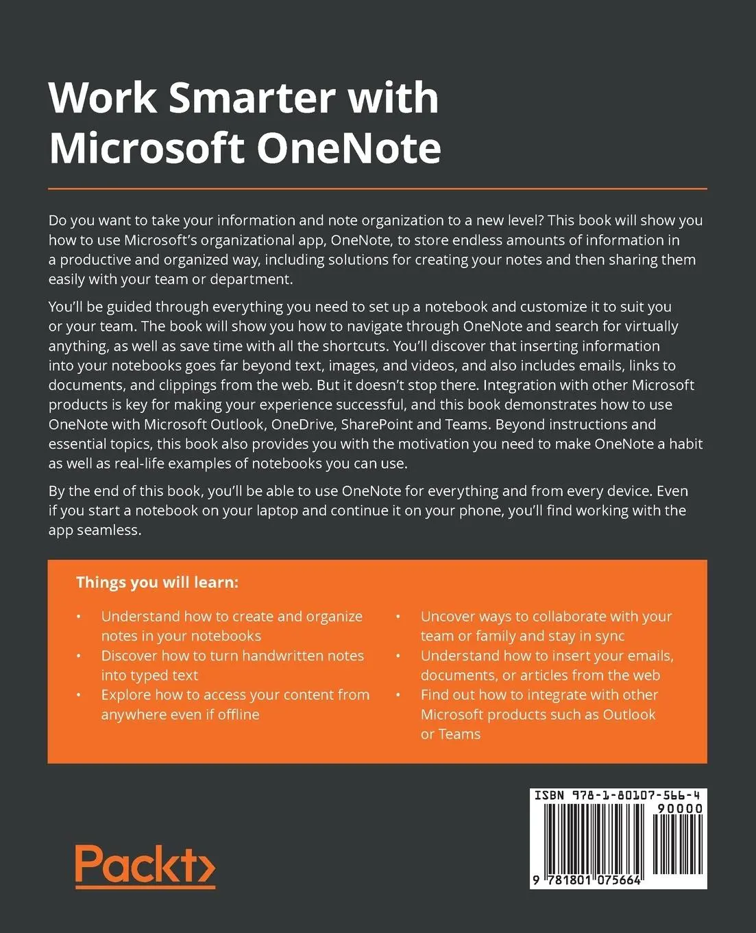Rückseite: 9781801075664 | Work Smarter with Microsoft OneNote | Connie Clark | Taschenbuch