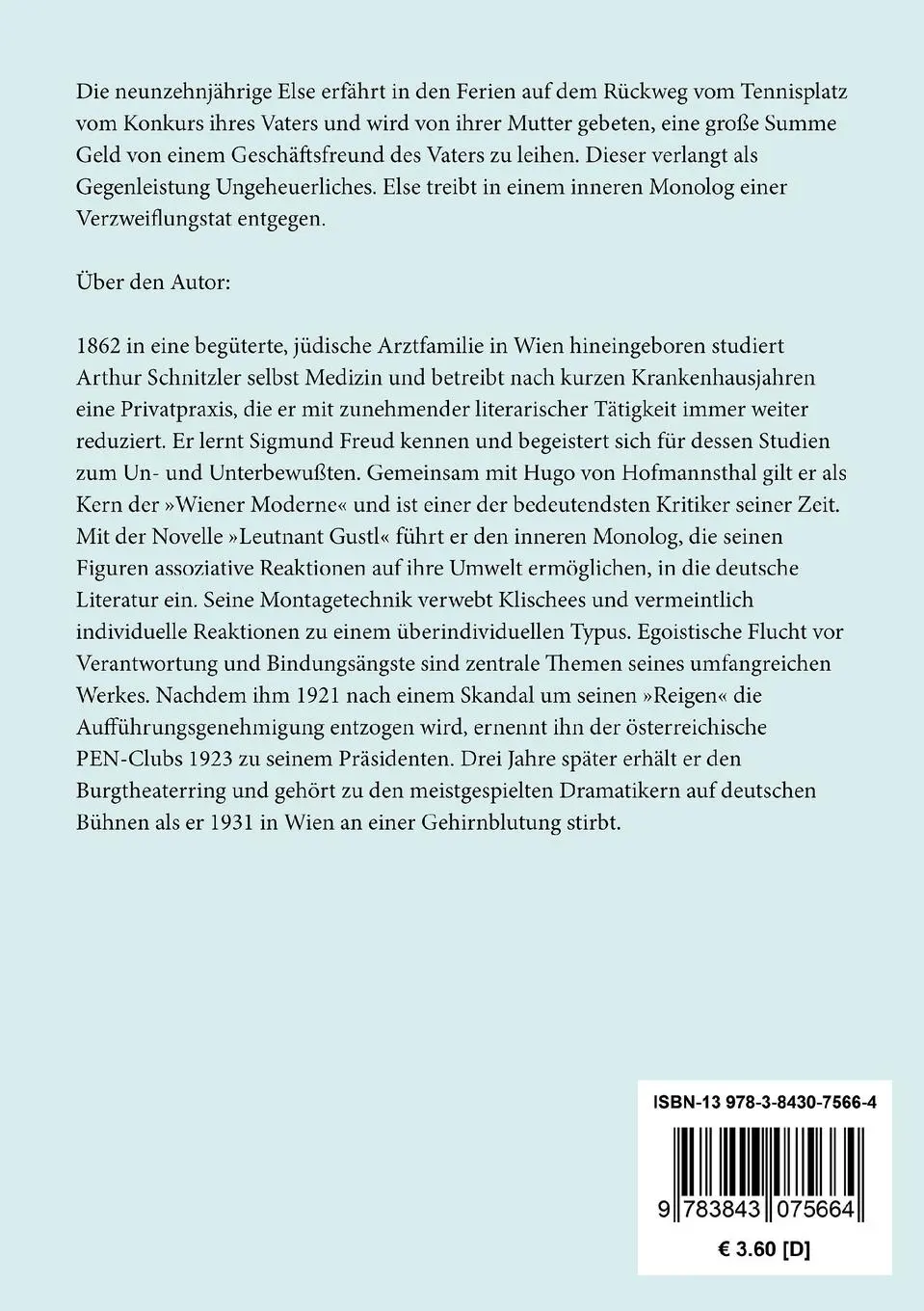 Rückseite: 9783843075664 | Fräulein Else | Arthur Schnitzler | Taschenbuch | Paperback | 60 S.