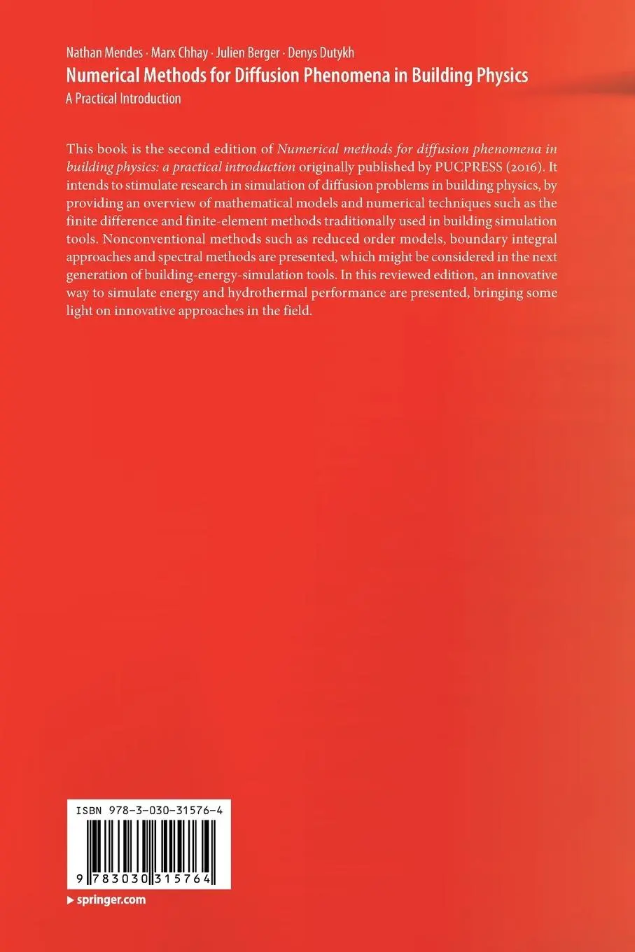 Rückseite: 9783030315764 | Numerical Methods for Diffusion Phenomena in Building Physics | Buch