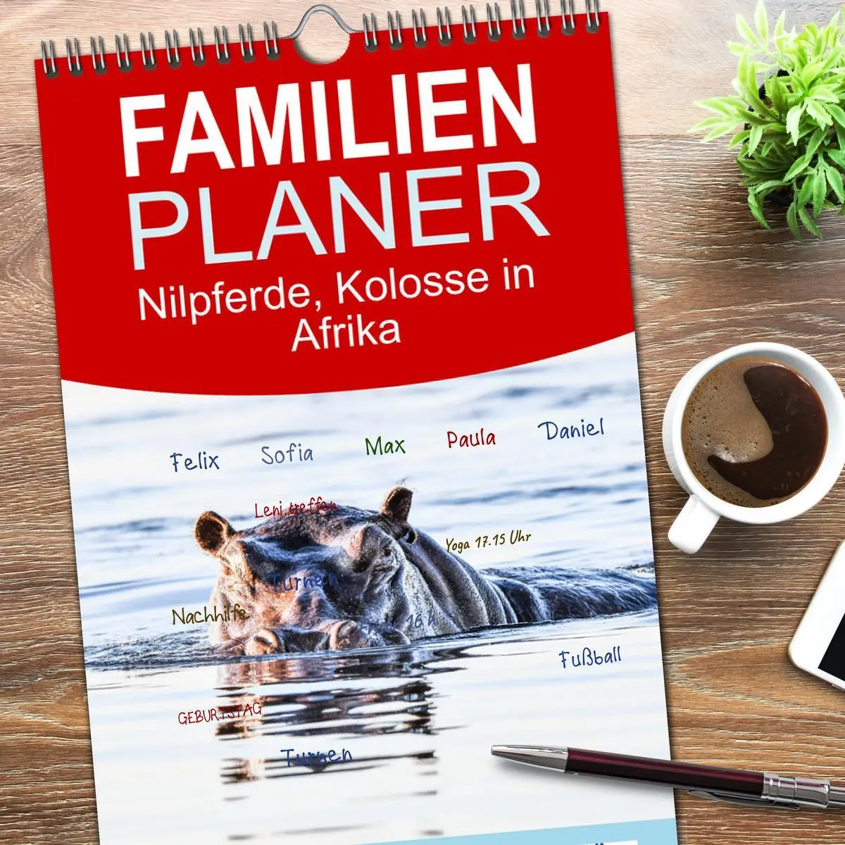 Bild: 9783516505764 | Familienplaner 2026 - Nilpferde, Kolosse in Afrika mit 5 Spalten...
