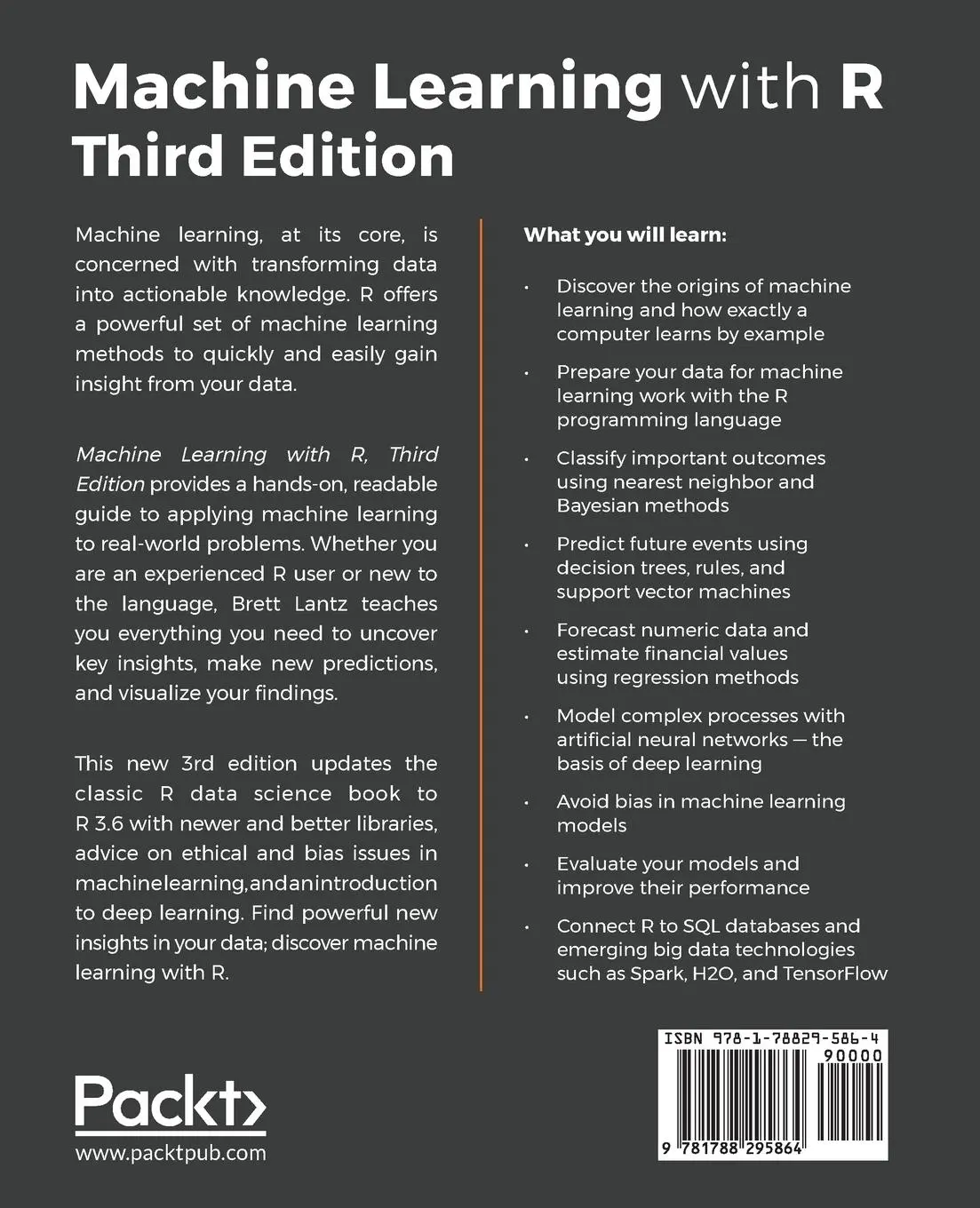 Rückseite: 9781788295864 | Machine Learning with R - Third Edition | Brett Lantz | Taschenbuch