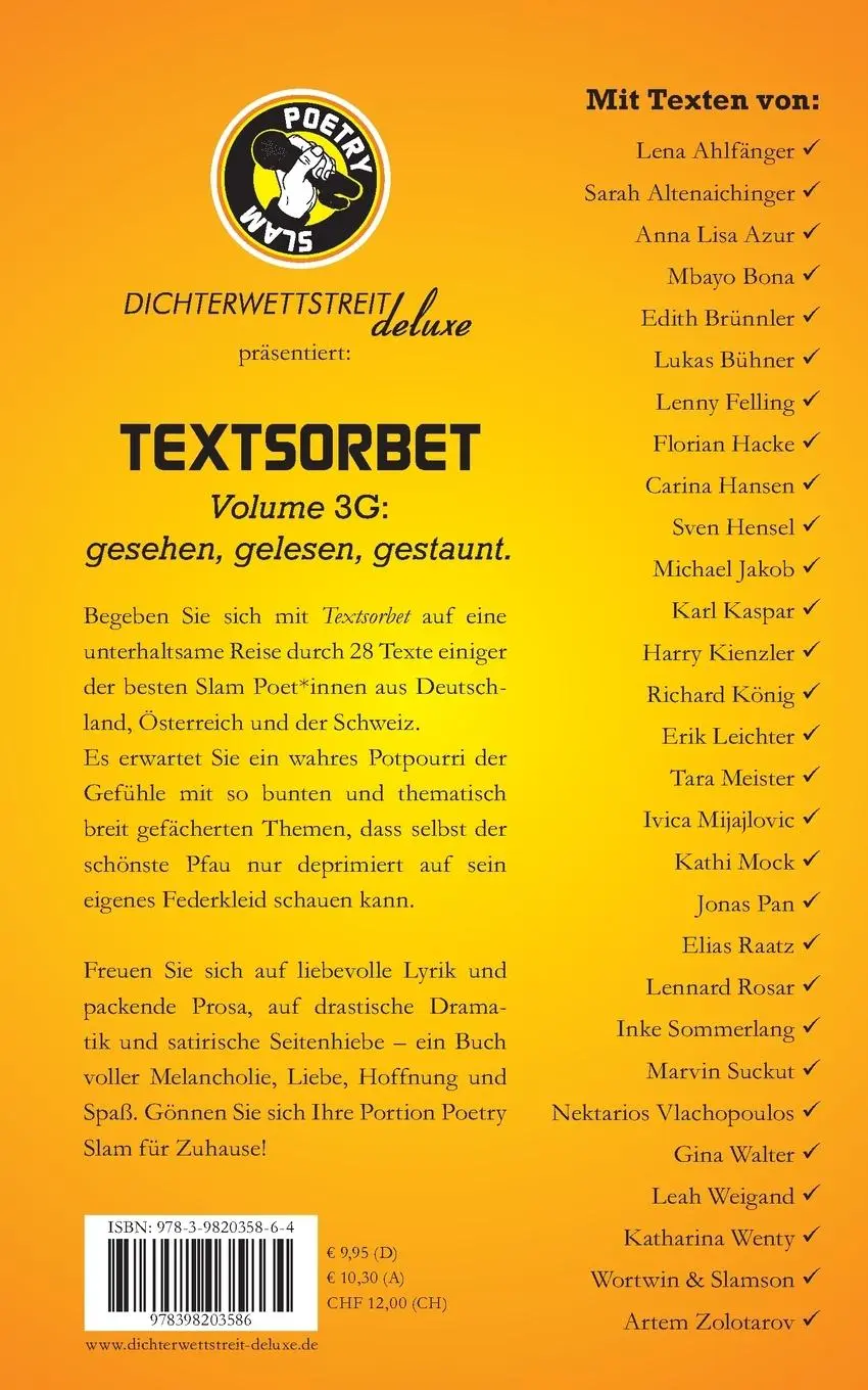 Rückseite: 9783982035864 | Textsorbet - Volume 3 | 3G: gesehen, gelesen, gestaunt | Raatz (u. a.)