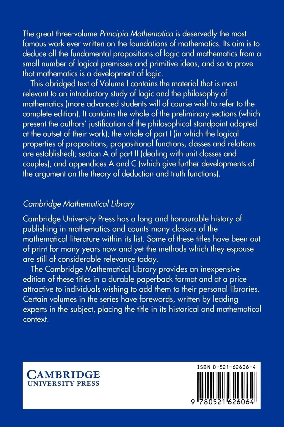 Rückseite: 9780521626064 | Principia Mathematica to *56 | Alfred North Whitehead (u. a.) | Buch