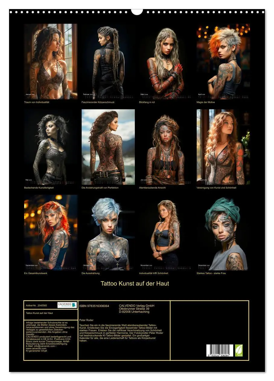 Bild: 9783516306064 | Tattoo Kunst auf der Haut (Wandkalender 2026 DIN A2 hoch), CALVENDO...