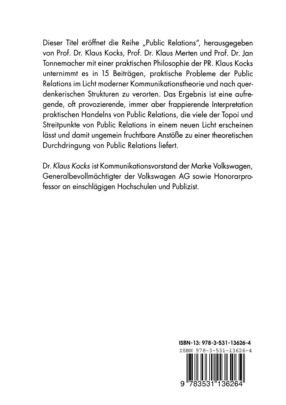 Rückseite: 9783531136264 | Glanz und Elend der PR | Klaus Kocks | Taschenbuch | 231 S. | Deutsch