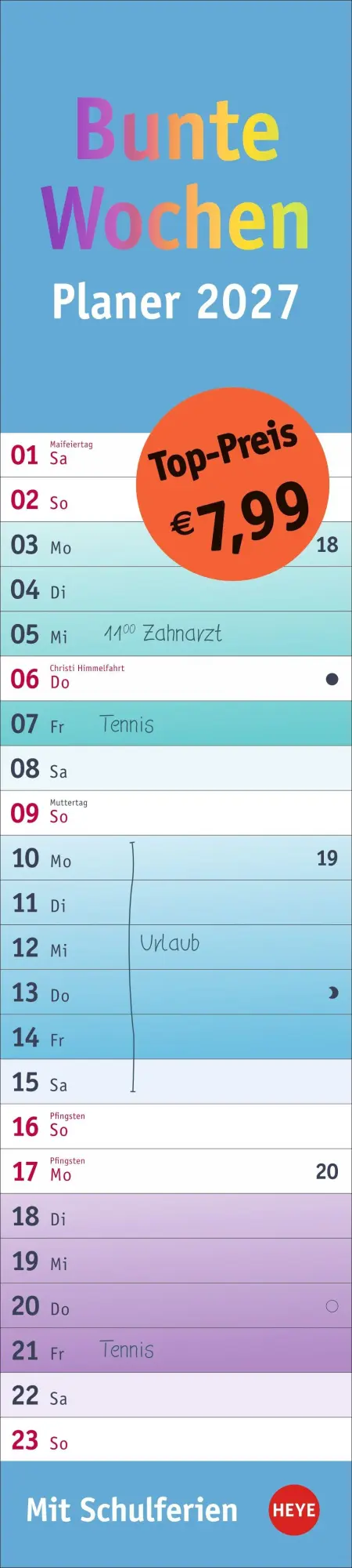 Cover: 9783756416264 | Bunte Wochen Langplaner 2027 | Heye | Kalender | Spiralbindung | 13 S.