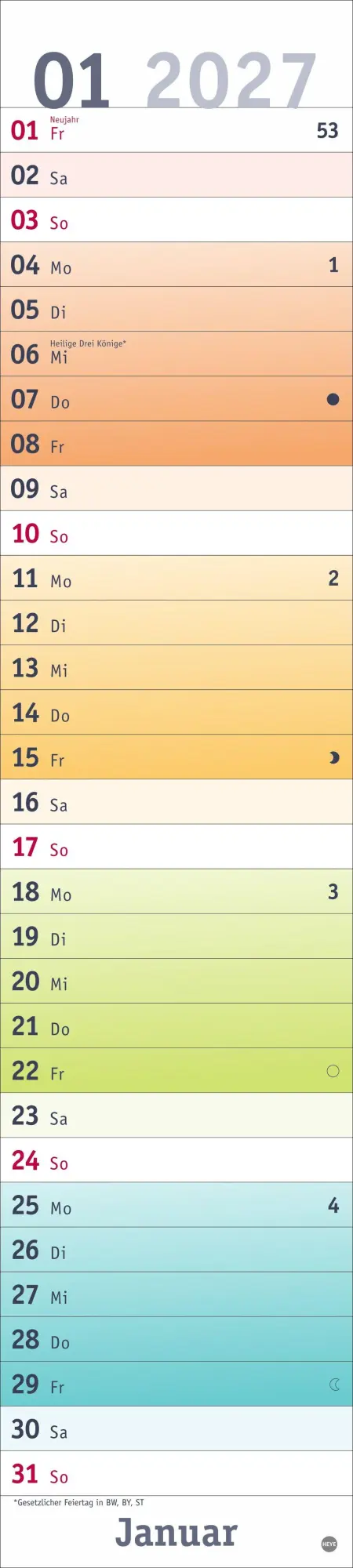 Bild: 9783756416264 | Bunte Wochen Langplaner 2027 | Heye | Kalender | Spiralbindung | 13 S.