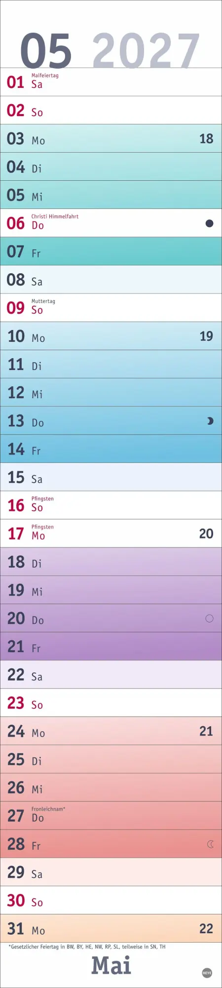 Bild: 9783756416264 | Bunte Wochen Langplaner 2027 | Heye | Kalender | Spiralbindung | 13 S.