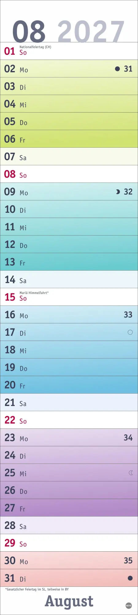Bild: 9783756416264 | Bunte Wochen Langplaner 2027 | Heye | Kalender | Spiralbindung | 13 S.