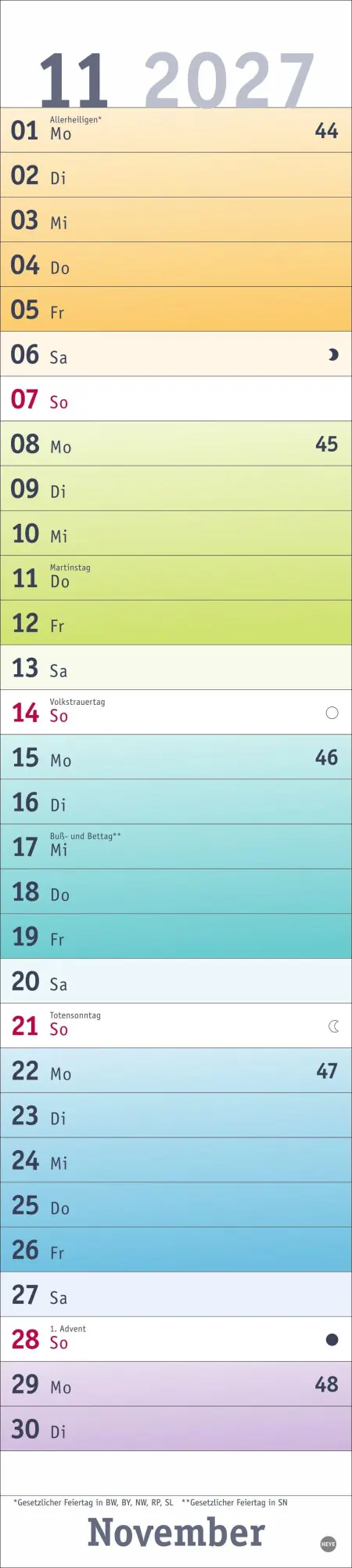 Bild: 9783756416264 | Bunte Wochen Langplaner 2027 | Heye | Kalender | Spiralbindung | 13 S.
